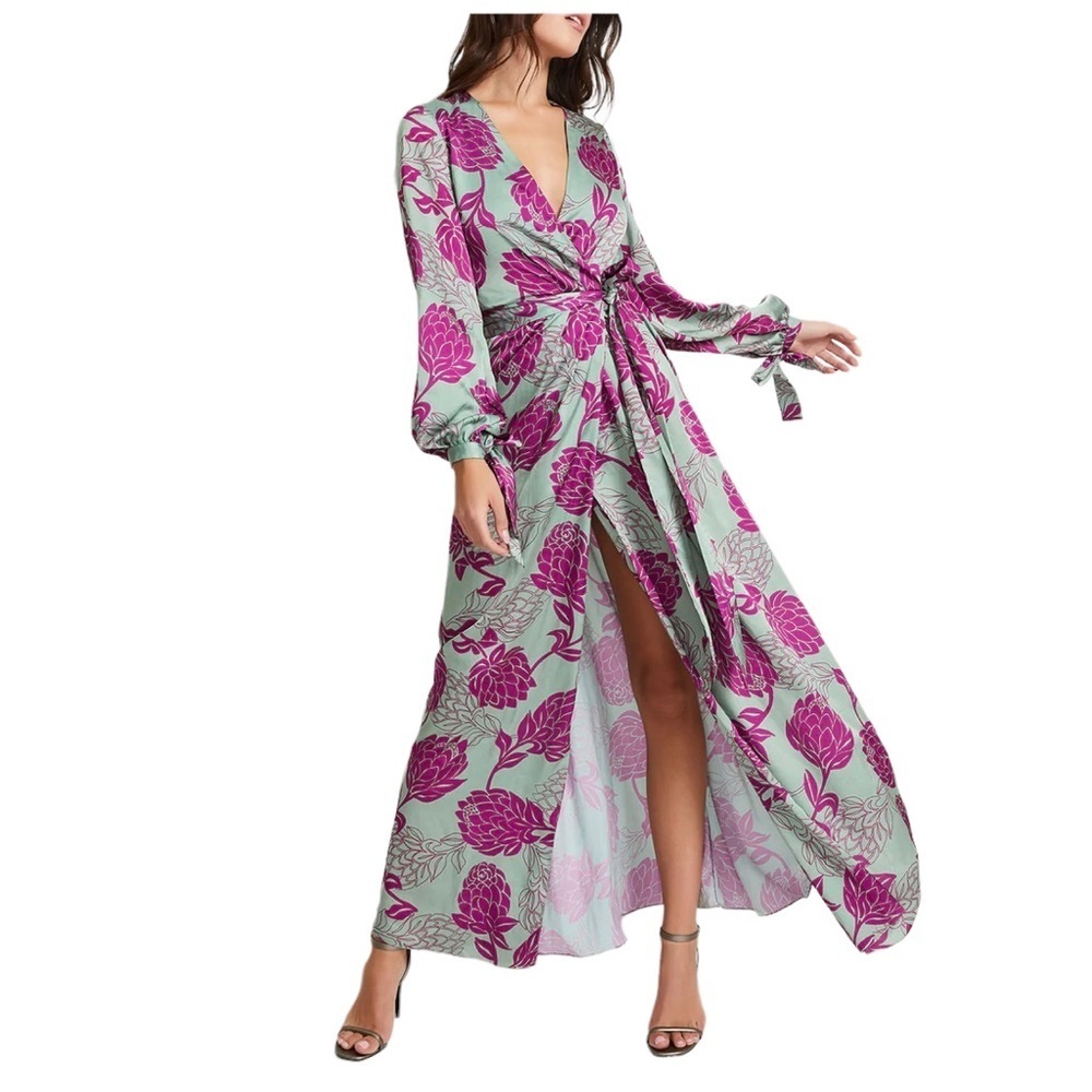 PatBO Celia Floral Wrap‎ Dress in Aqua
